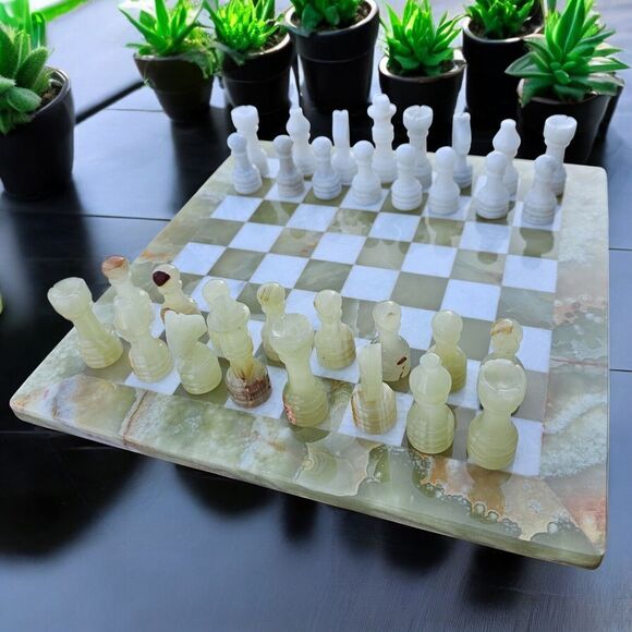 12" Green Onyx chess set with storage, handmade marble chess set for Christmas - Picture 1 of 16